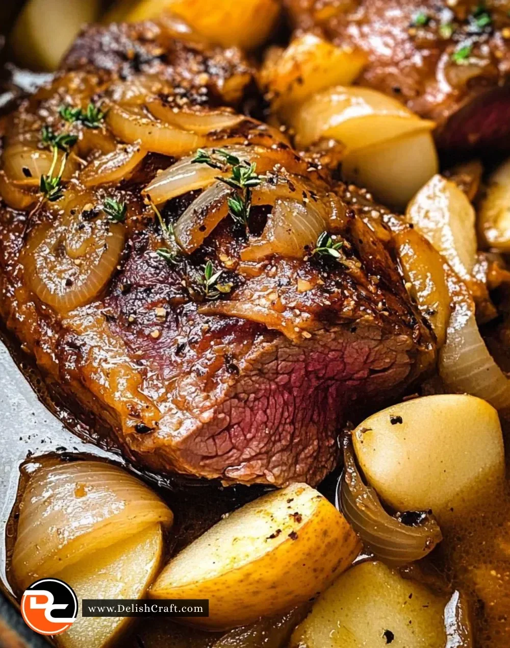 Apple Cider Braised Beef Shoulder dish showcasing tender beef with apple glaze
