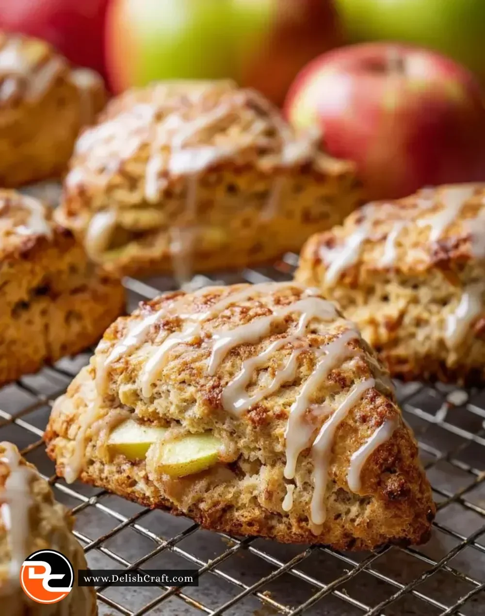 Freshly baked apple scones drizzled with maple glaze for a delightful treat