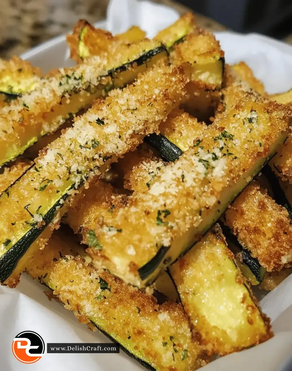 Crispy zucchini parmesan fries served in a dish
