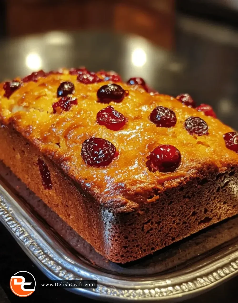 Festive Cranberry Orange Loaf with cranberries and oranges on a wooden table