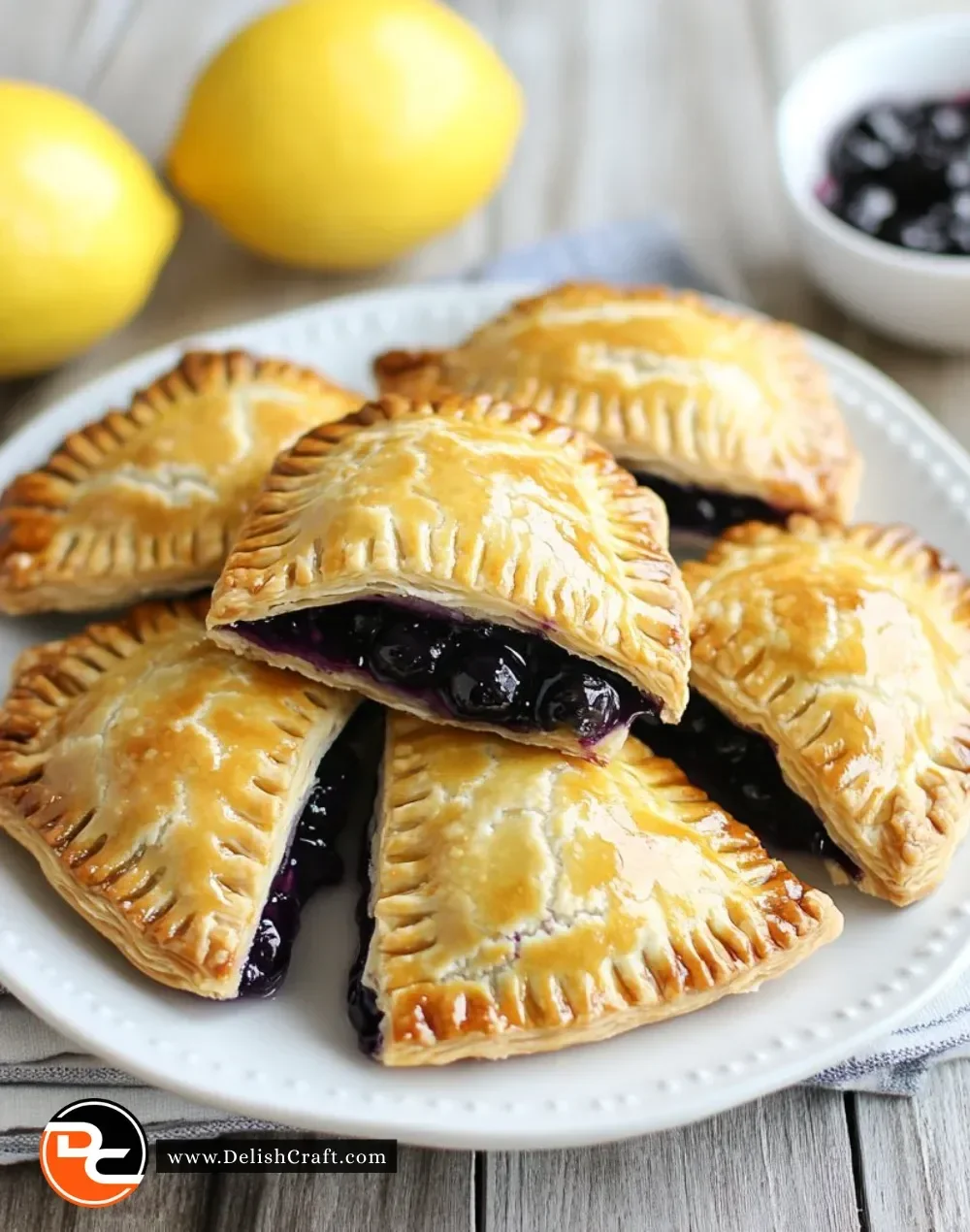 Blueberry lemon hand pies fresh out of the oven on a cooling rack