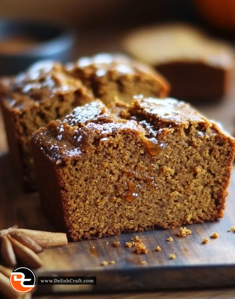 Chai spice maple pumpkin bread loaf with warm autumn spices and glaze.