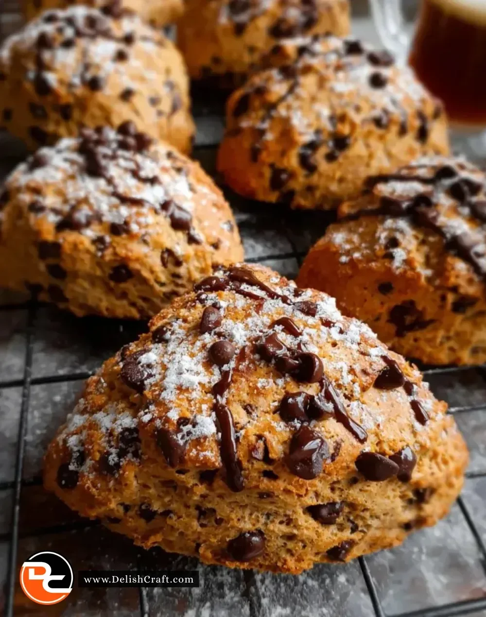 Chocolate chip coffee scones fresh out of the oven, perfect for breakfast.