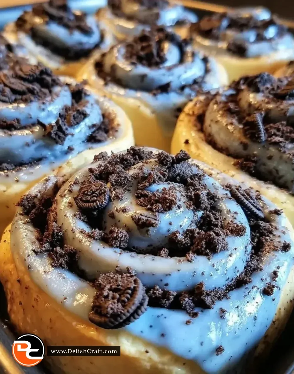 Delicious Cookie Monster Cinnamon Rolls with blue frosting and cookie pieces