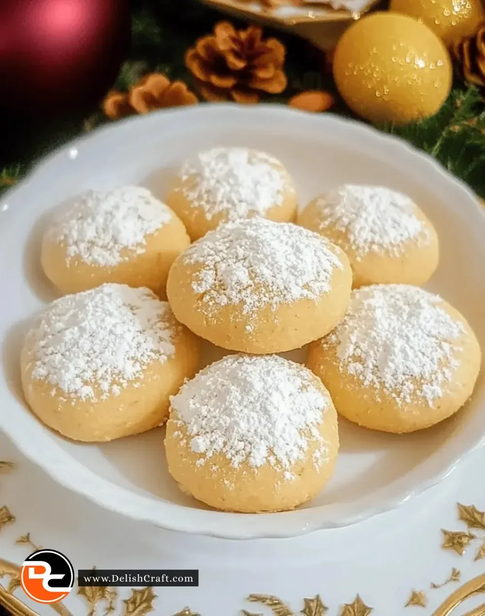 Delicious almond snowball cookies dusted with powdered sugar for Christmas