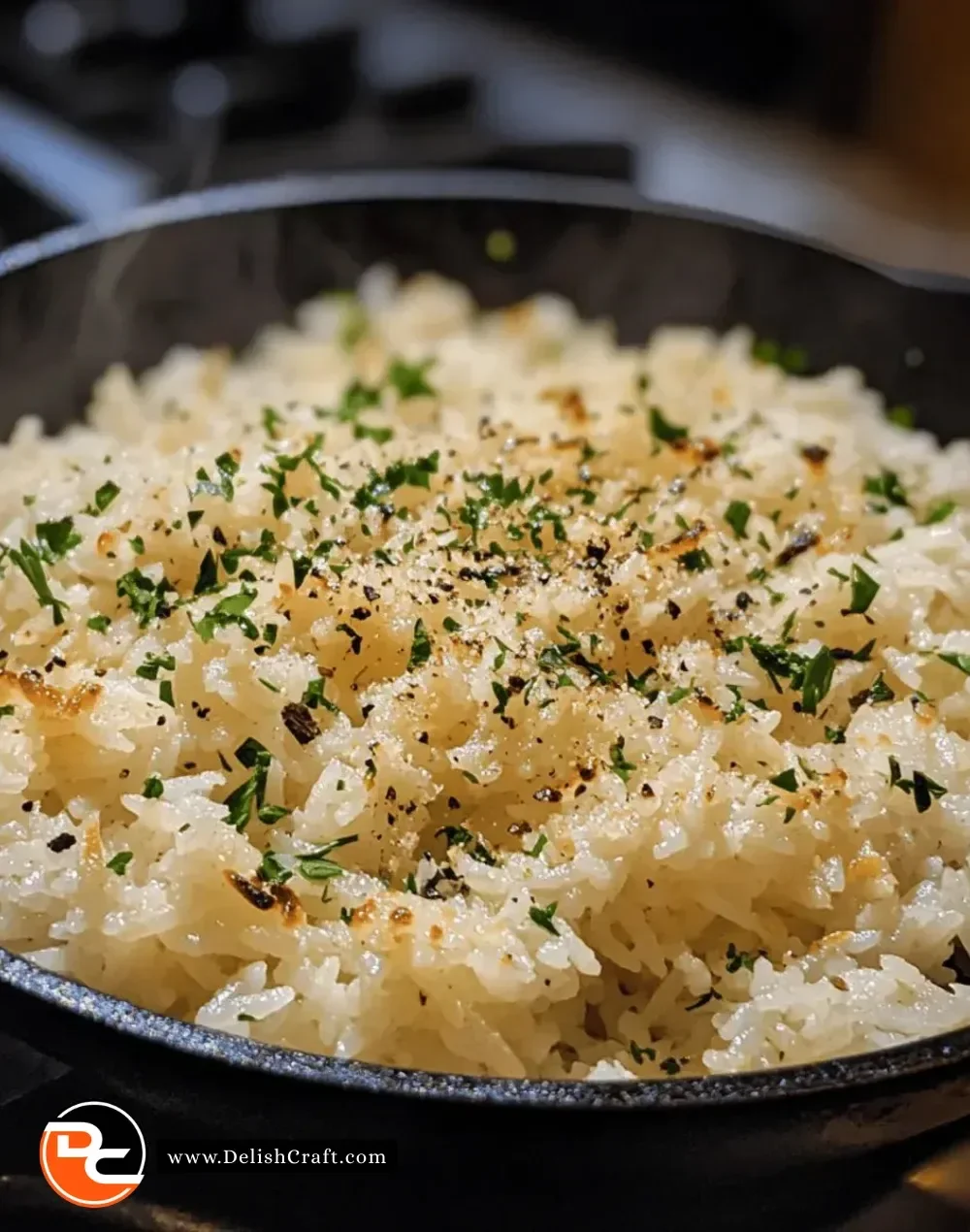 Easy Garlic Parmesan Rice Skillet with fresh garlic and parmesan cheese