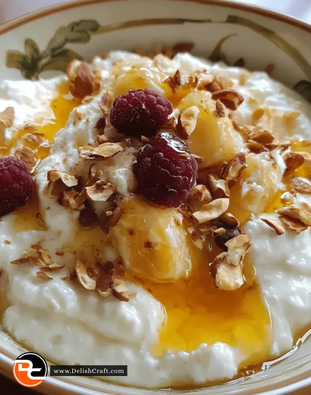 Easy Greek Yogurt Honey Bowl topped with honey and fresh fruits