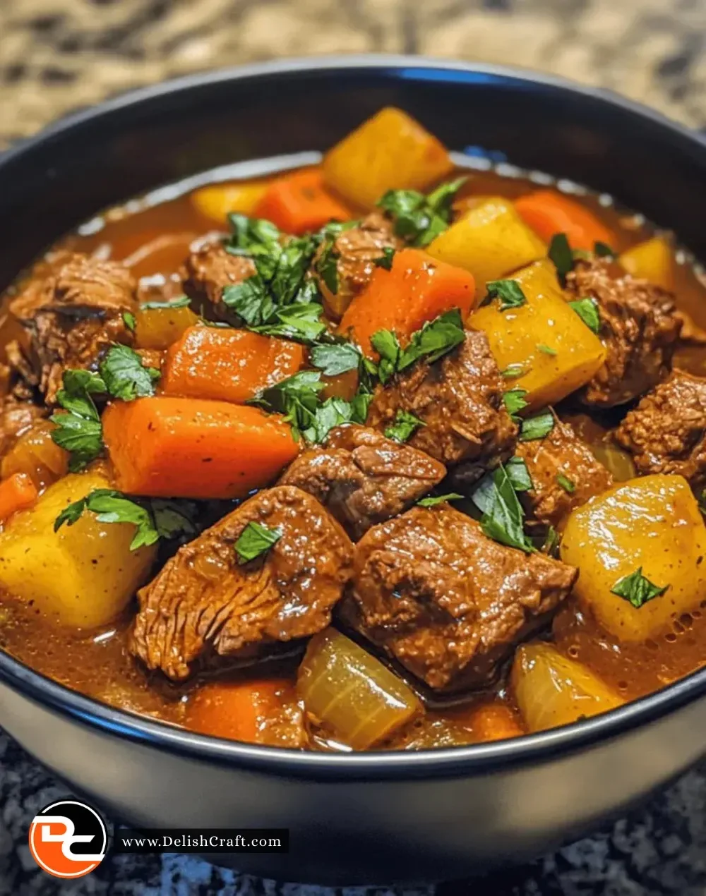 Easy Instant Pot beef and vegetable stew served in a bowl