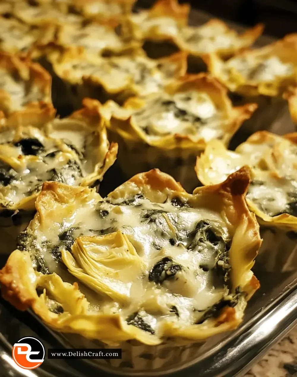 Easy spinach artichoke dip cups served on a platter
