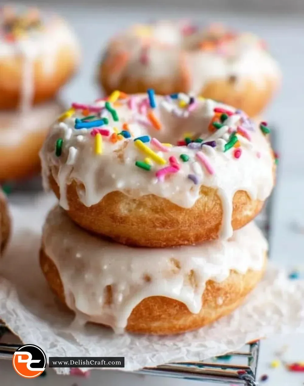 Freshly baked easy vegan donuts on a plate