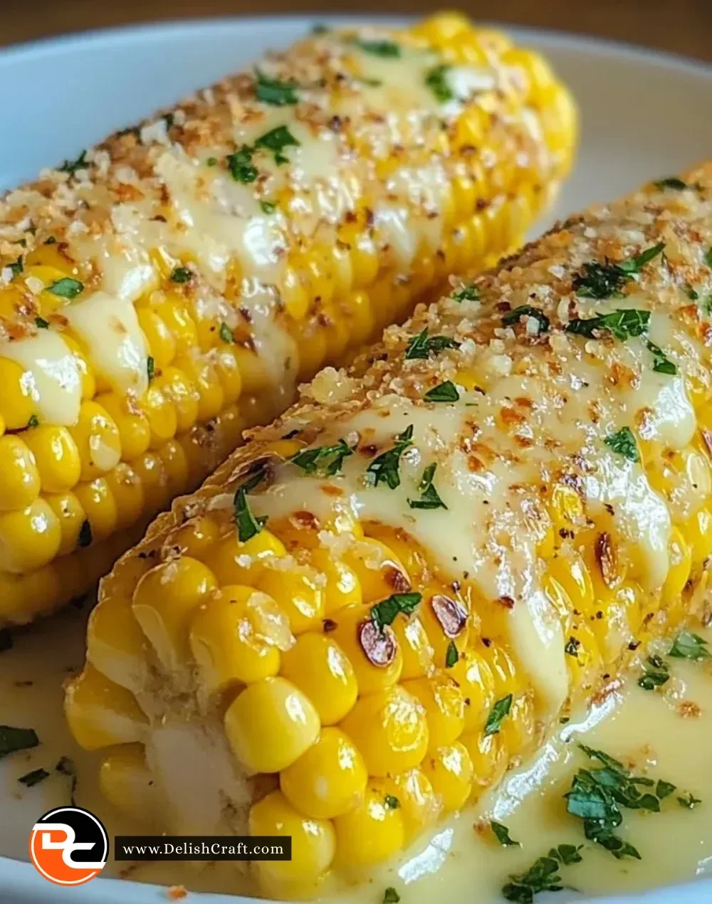 Delicious Garlic Parmesan Corn on the Cob ready to serve.