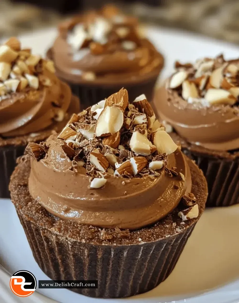 Indulgent chocolate hazelnut mousse cups topped with chocolate shavings.