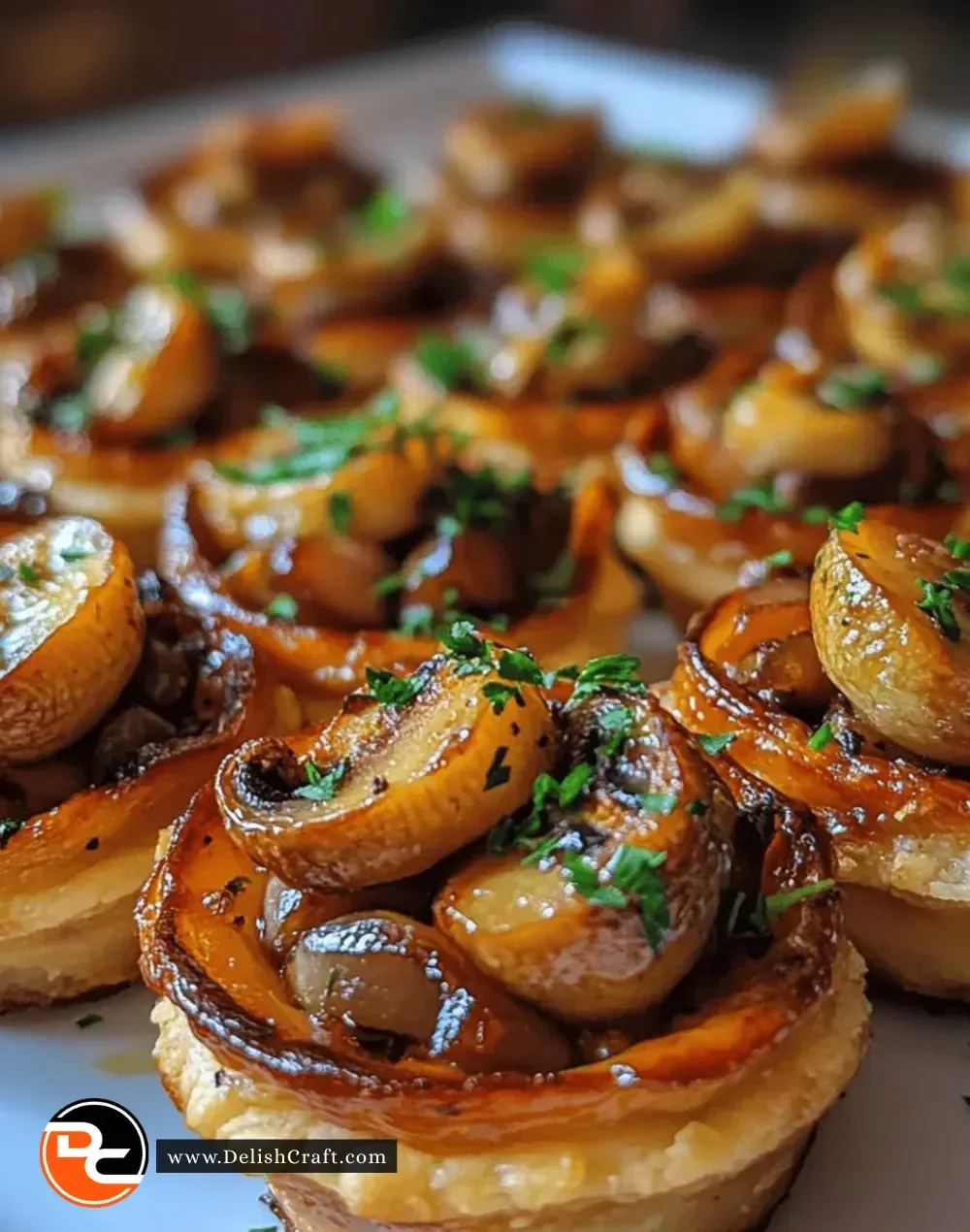 Delicious mini mushroom tart bites served on a platter