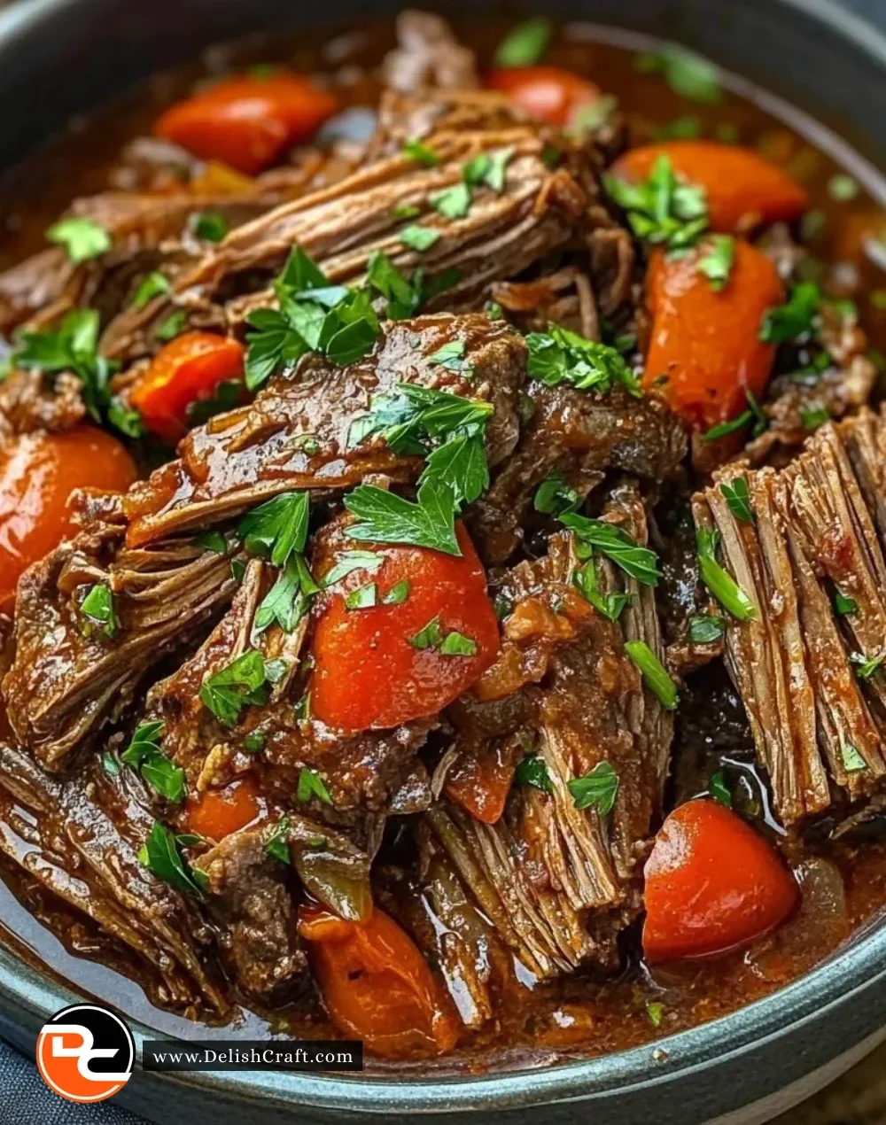 Delicious Italian Beef Pot Roast served with vegetables and herbs