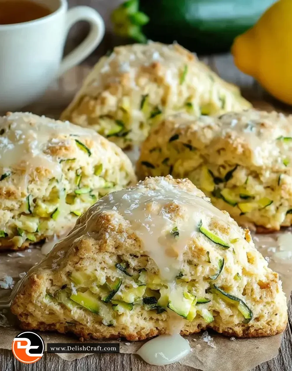 Freshly baked Lemon Zucchini Scones on a plate