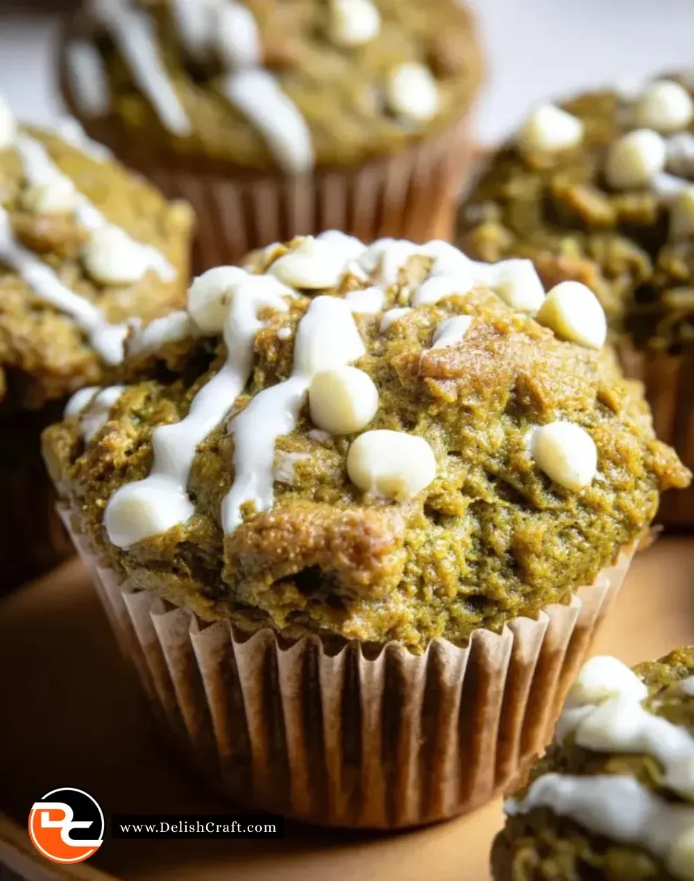 Delicious Matcha White Chocolate Pumpkin Muffins with a flavorful twist