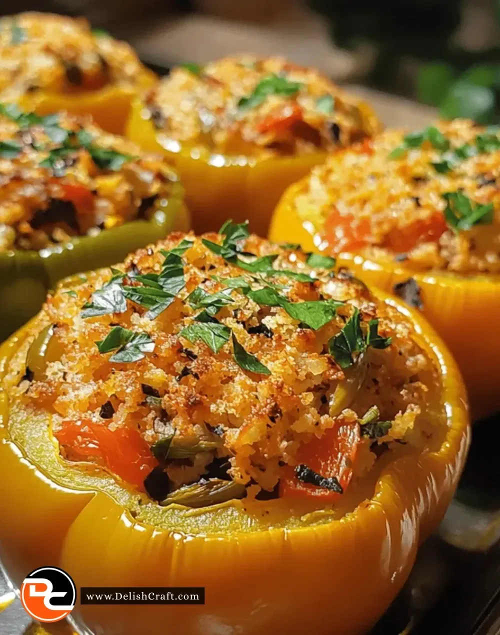Mediterranean stuffed bell peppers filled with savory ingredients