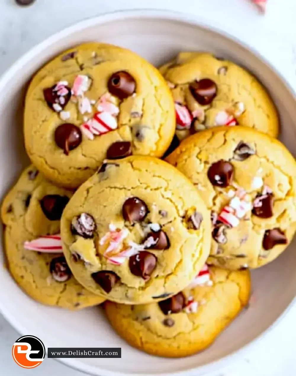 Delicious peppermint chocolate chip cookies on a festive plate