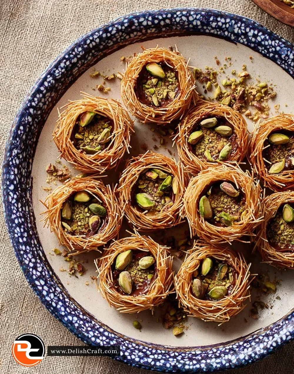 Delicious Pistachio Bird's Nests dessert, featuring pistachios and chocolate.
