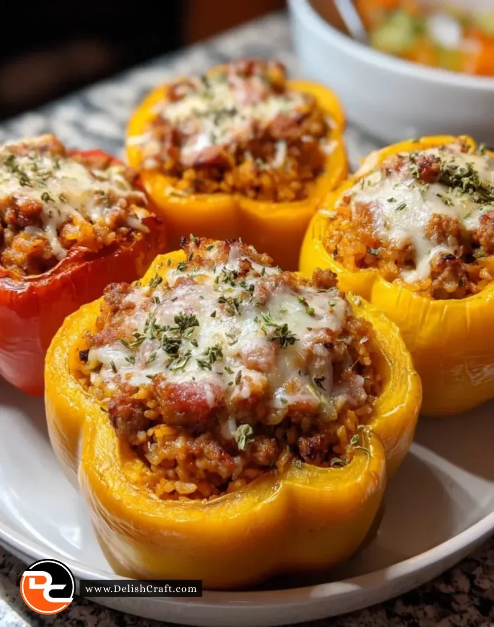 Pumpkin and sausage stuffed peppers on a plate