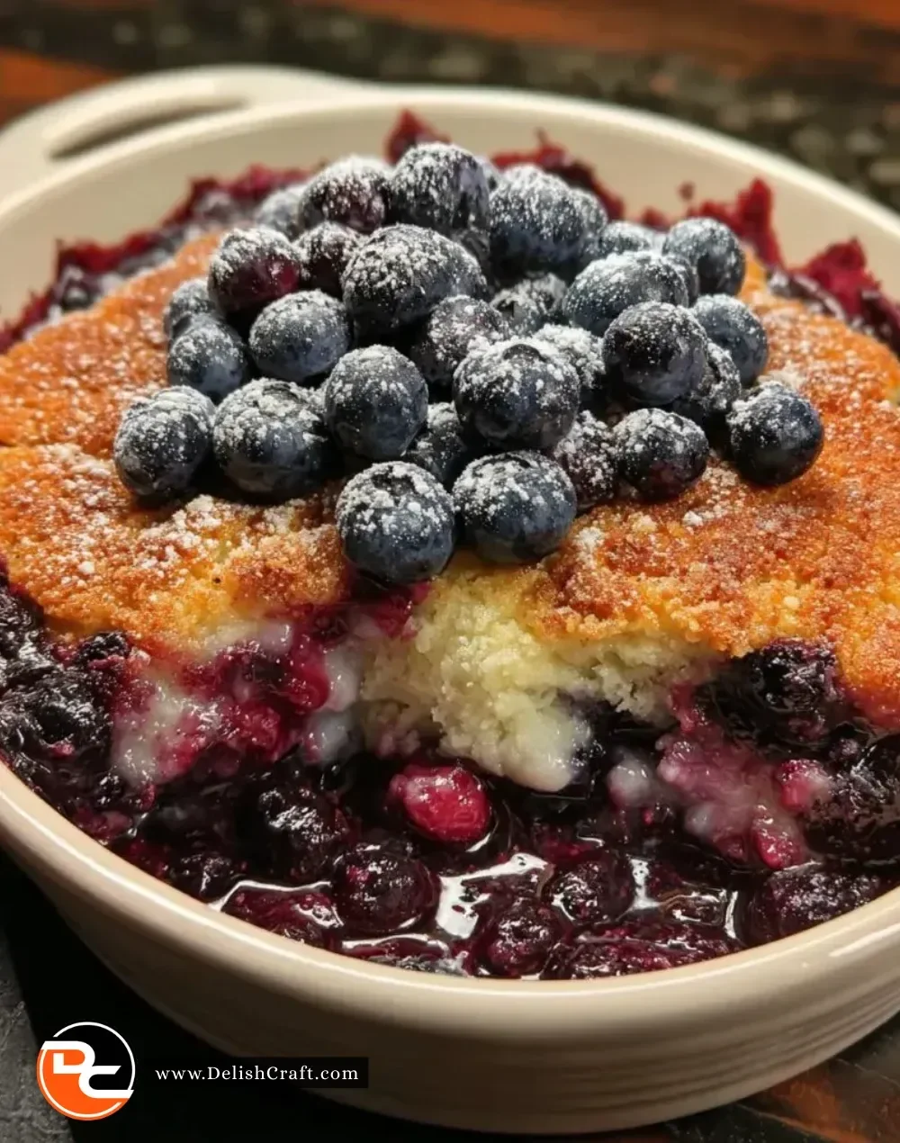 Southern Style Blueberry Cobbler with fresh blueberries and a golden crust