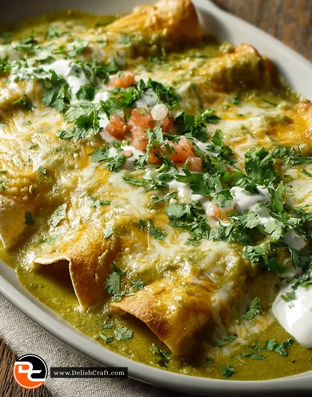 Delicious Swiss Enchiladas topped with cheese and fresh herbs