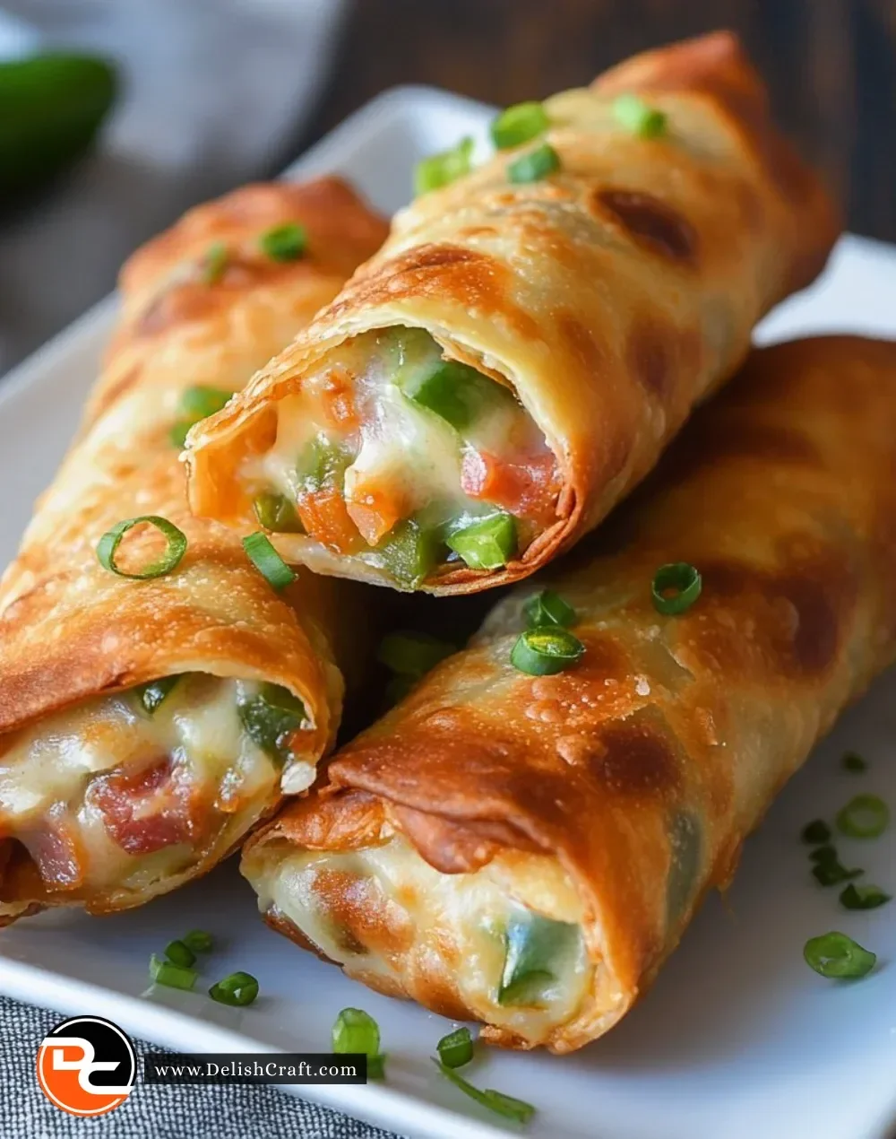 Turkey Bacon Jalapeño Popper Eggrolls served with dipping sauce