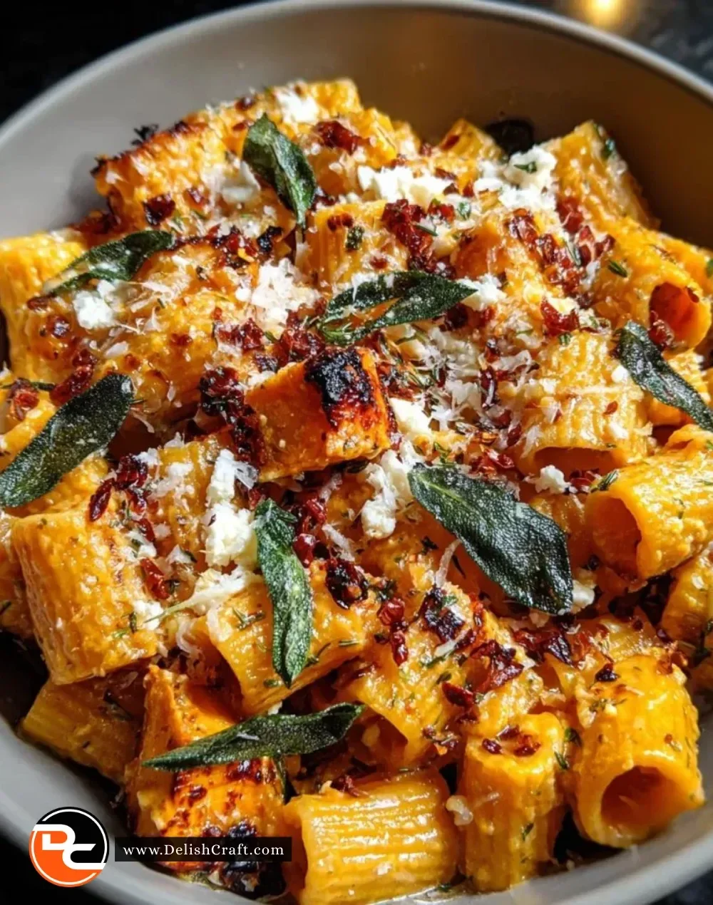 Viral sweet potato dish topped with goat cheese and sage leaves.