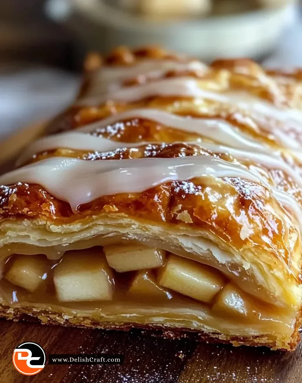 Delicious Wisconsin Apple Kringle filled with apples and spices, ready to enjoy.