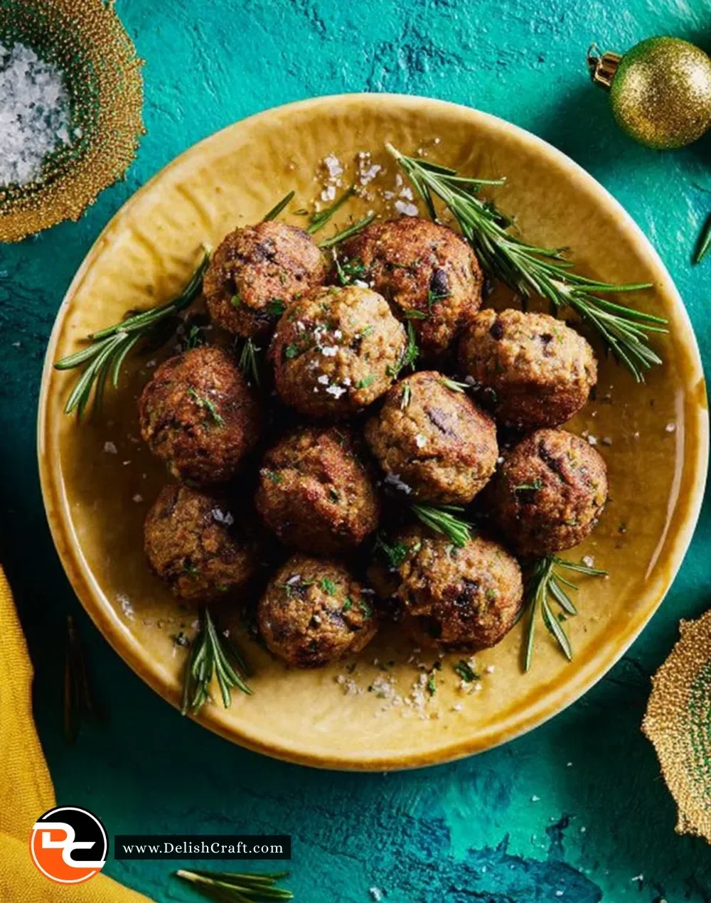 Air fryer mushroom and chestnut stuffing balls served on a plate