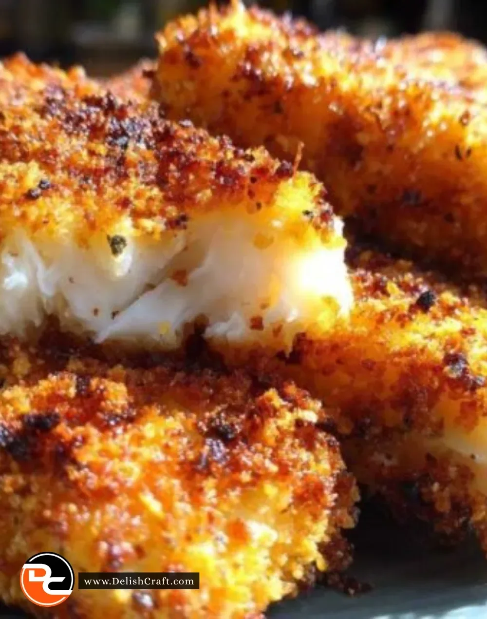 Plate of amazing crispy fish sticks served with dipping sauce