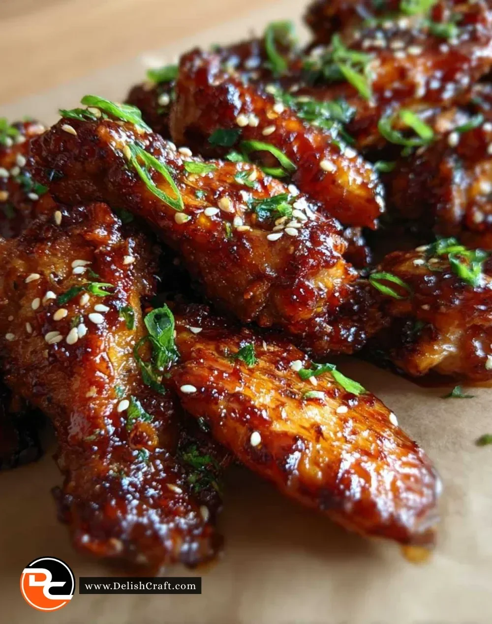 Plate of Amazing Maple Sriracha Wings garnished with herbs.