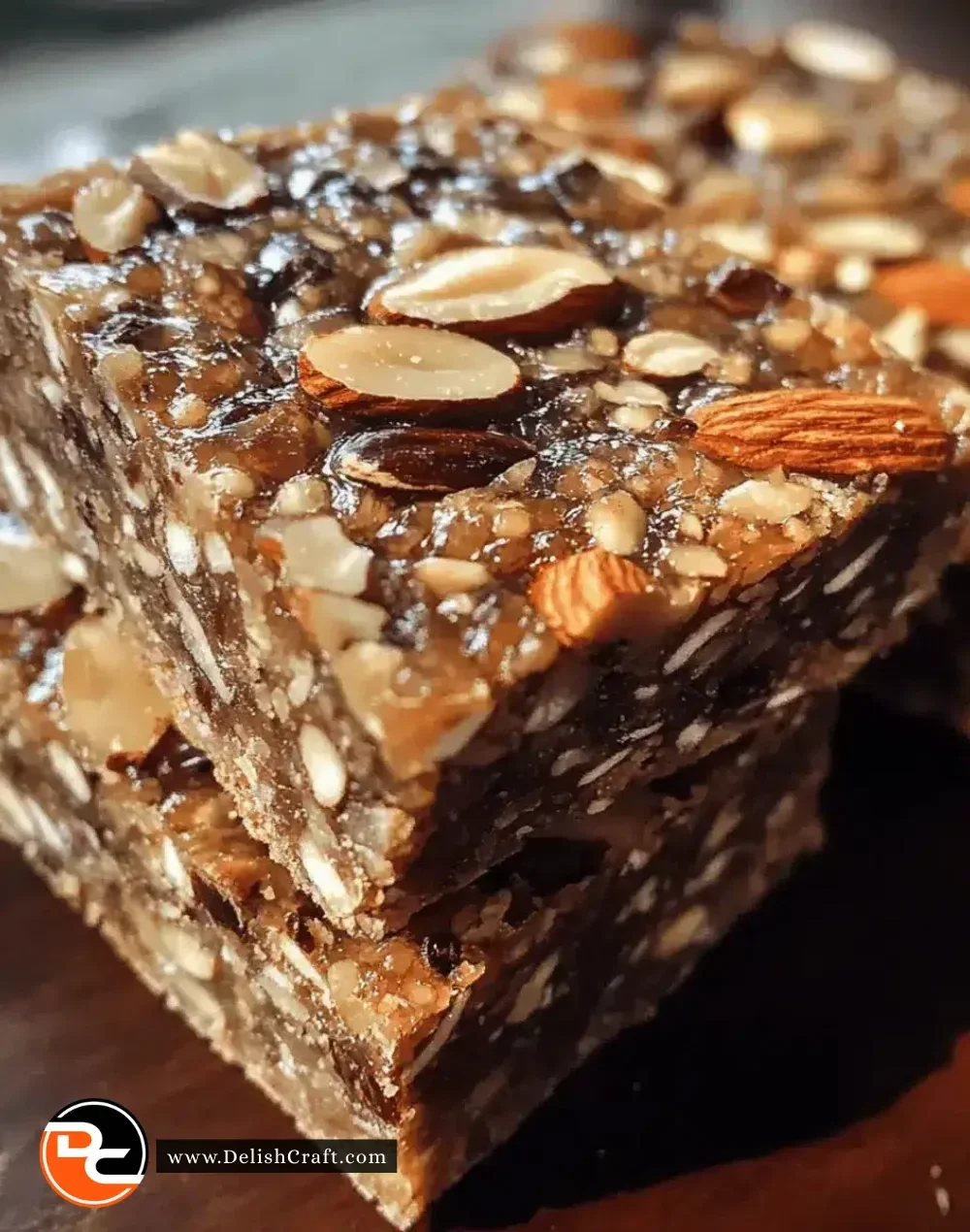 Chewy roasted almond date energy bars, a healthy snack option.