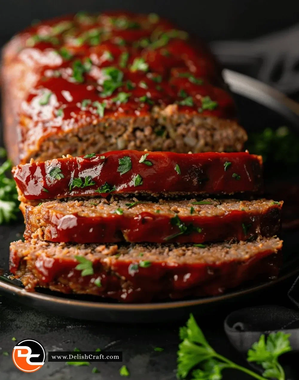 Delicious homemade meatloaf served with mashed potatoes and green beans