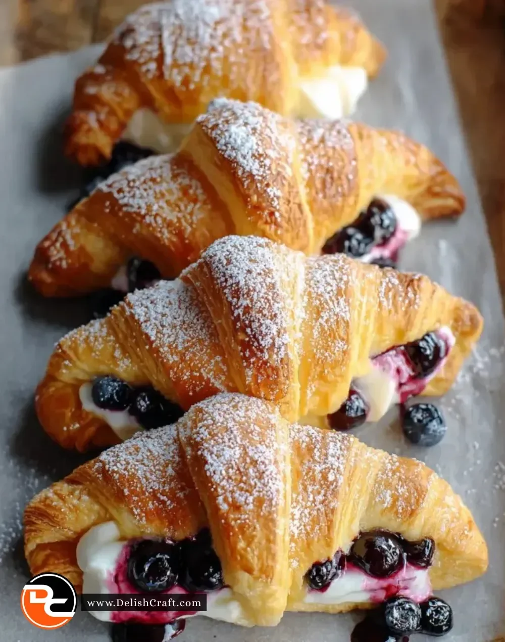 Blueberry cheesecake crescent rolls served on a plate