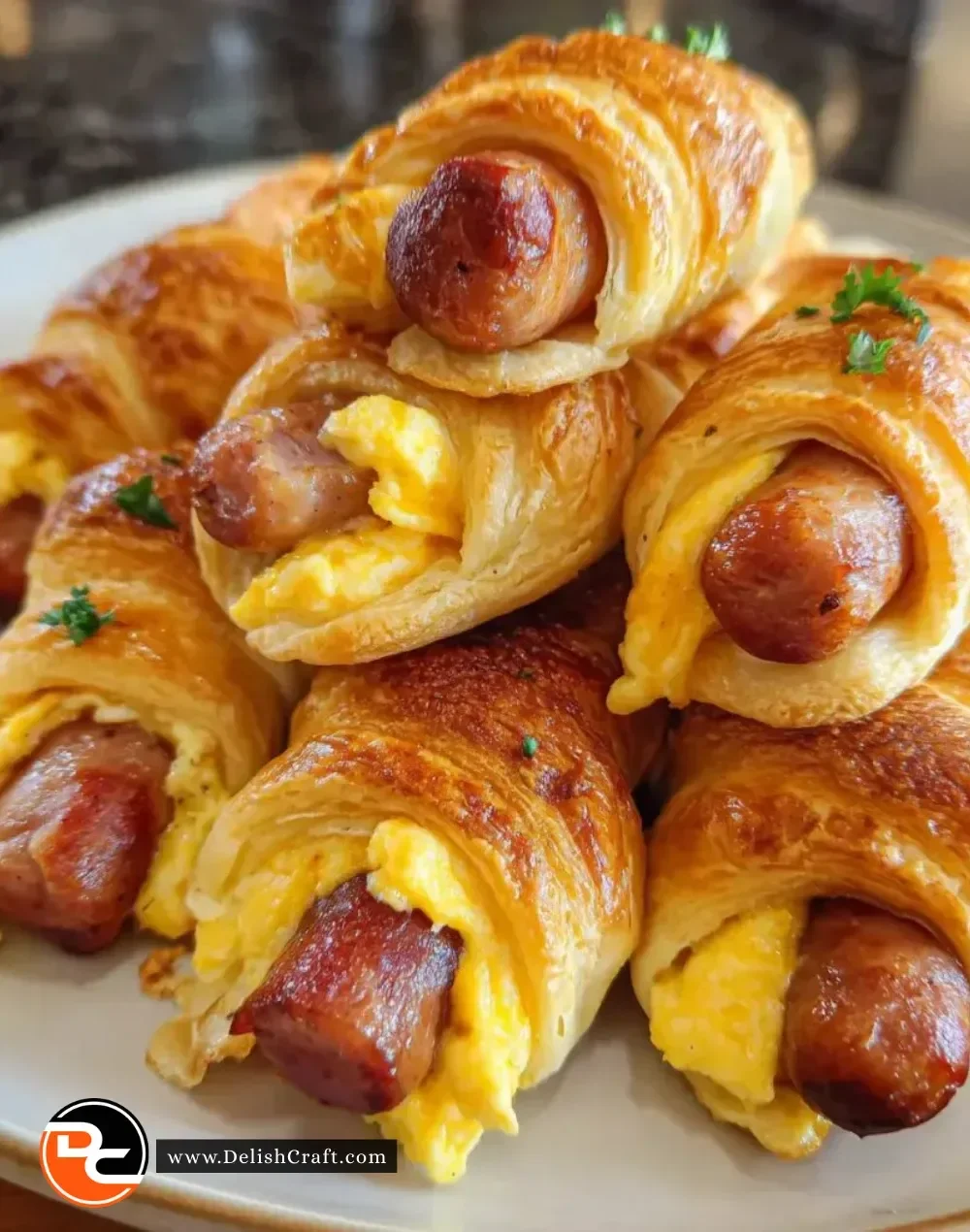 Delicious breakfast pigs in blanket served on a plate