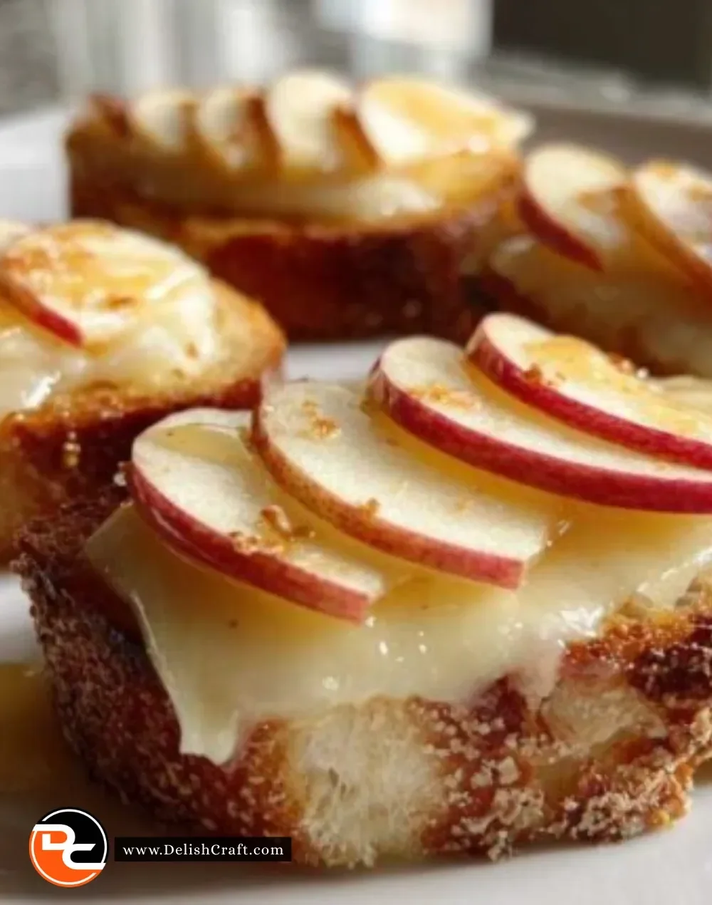 Brie & Apple Crostini with fresh apples and melted cheese on toasted bread
