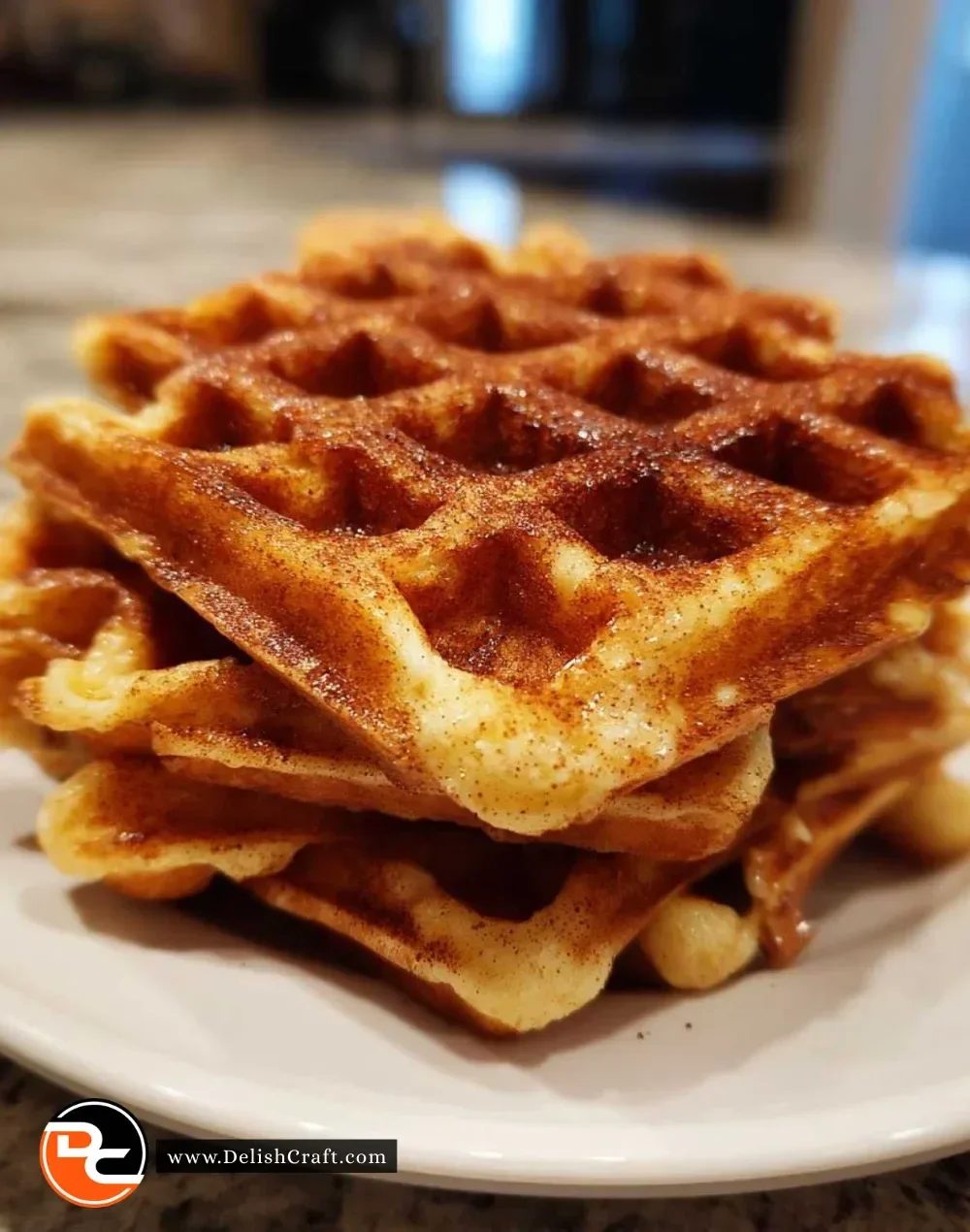 Delicious chai spiced waffles topped with syrup and spices, perfect for breakfast.
