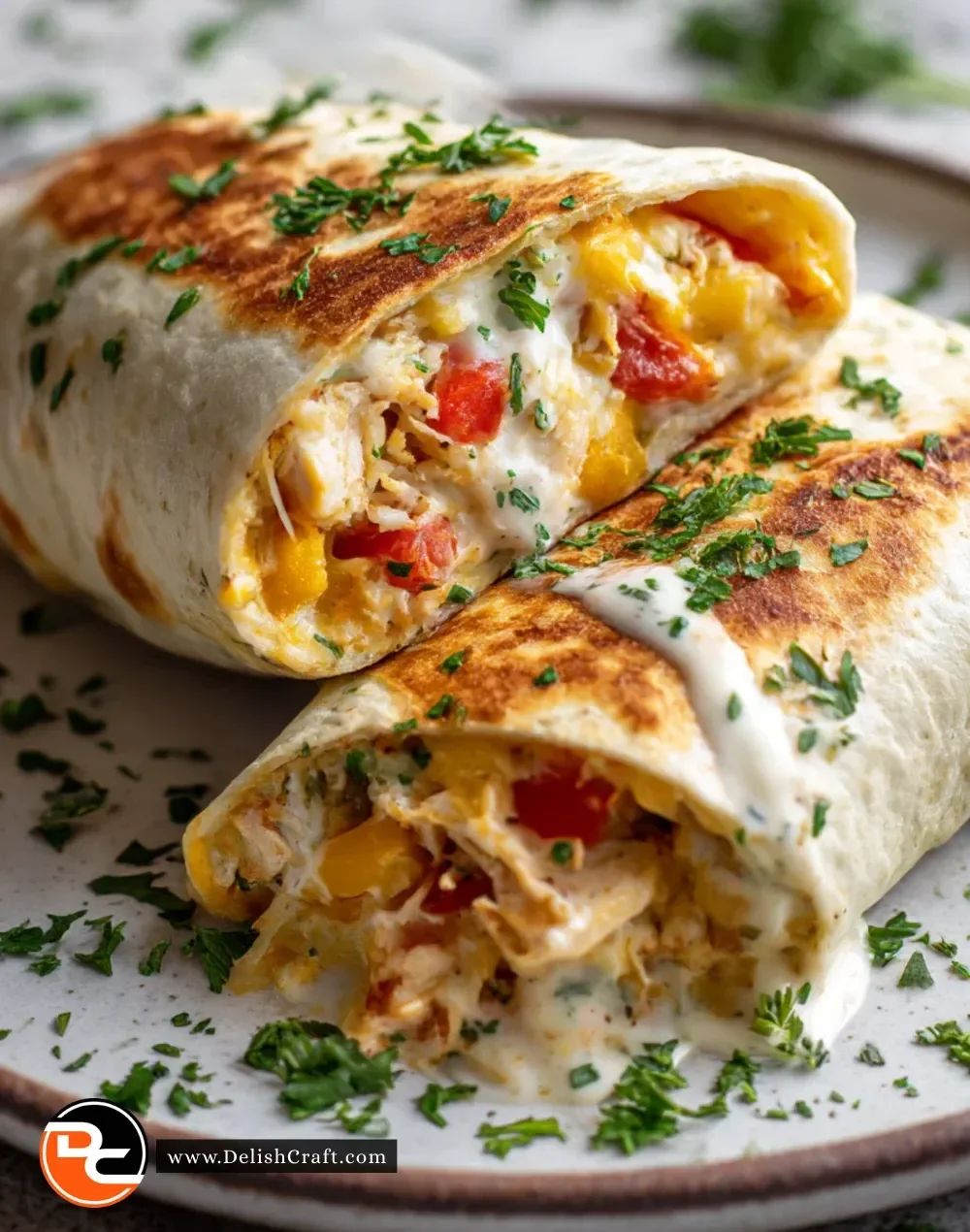 Delicious Chicken Bell Pepper Ranch Burritos on a plate