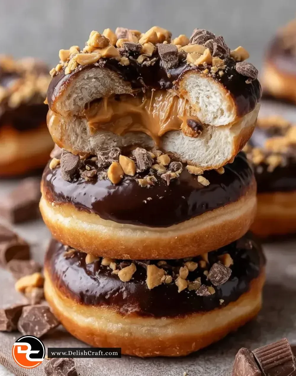 Delicious chocolate peanut butter cup donuts filled with creamy goodness.