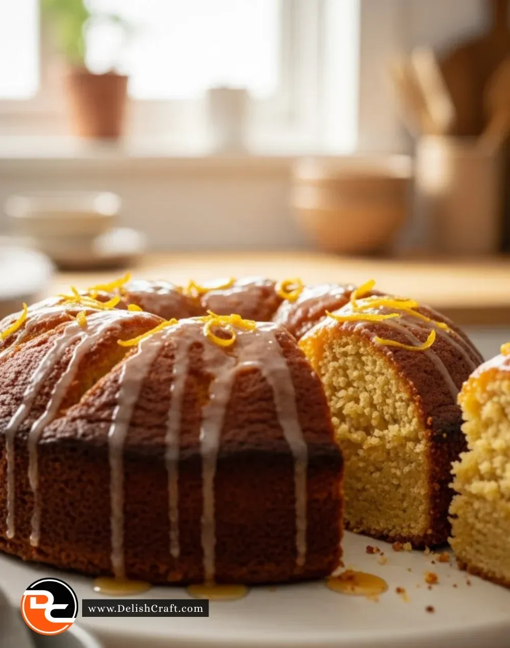 Christmas Orange Syrup Cake topped with citrus glaze and orange slices