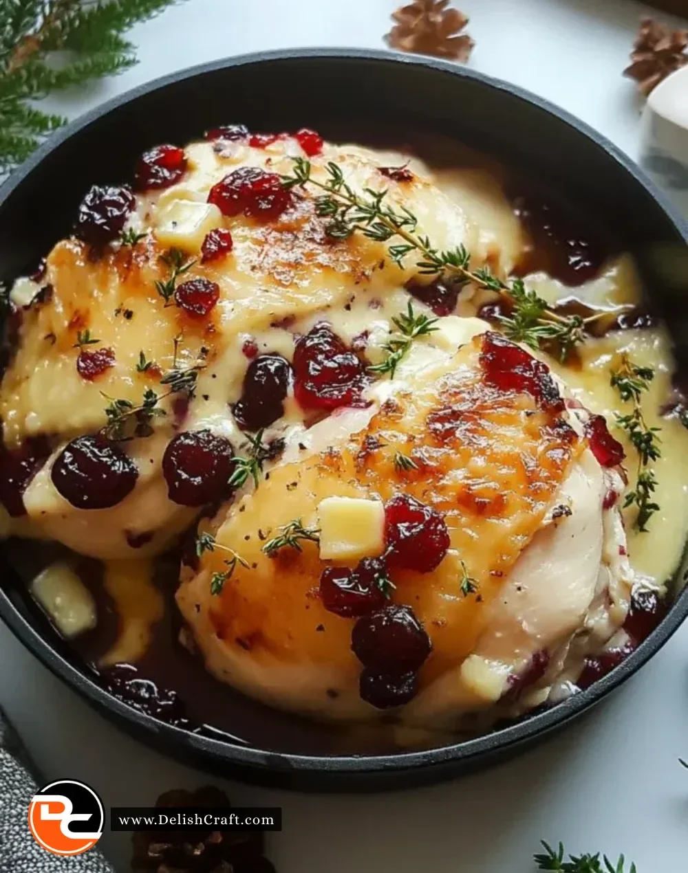 Cranberry Brie Stuffed Chicken breast with melted cheese and cranberry sauce