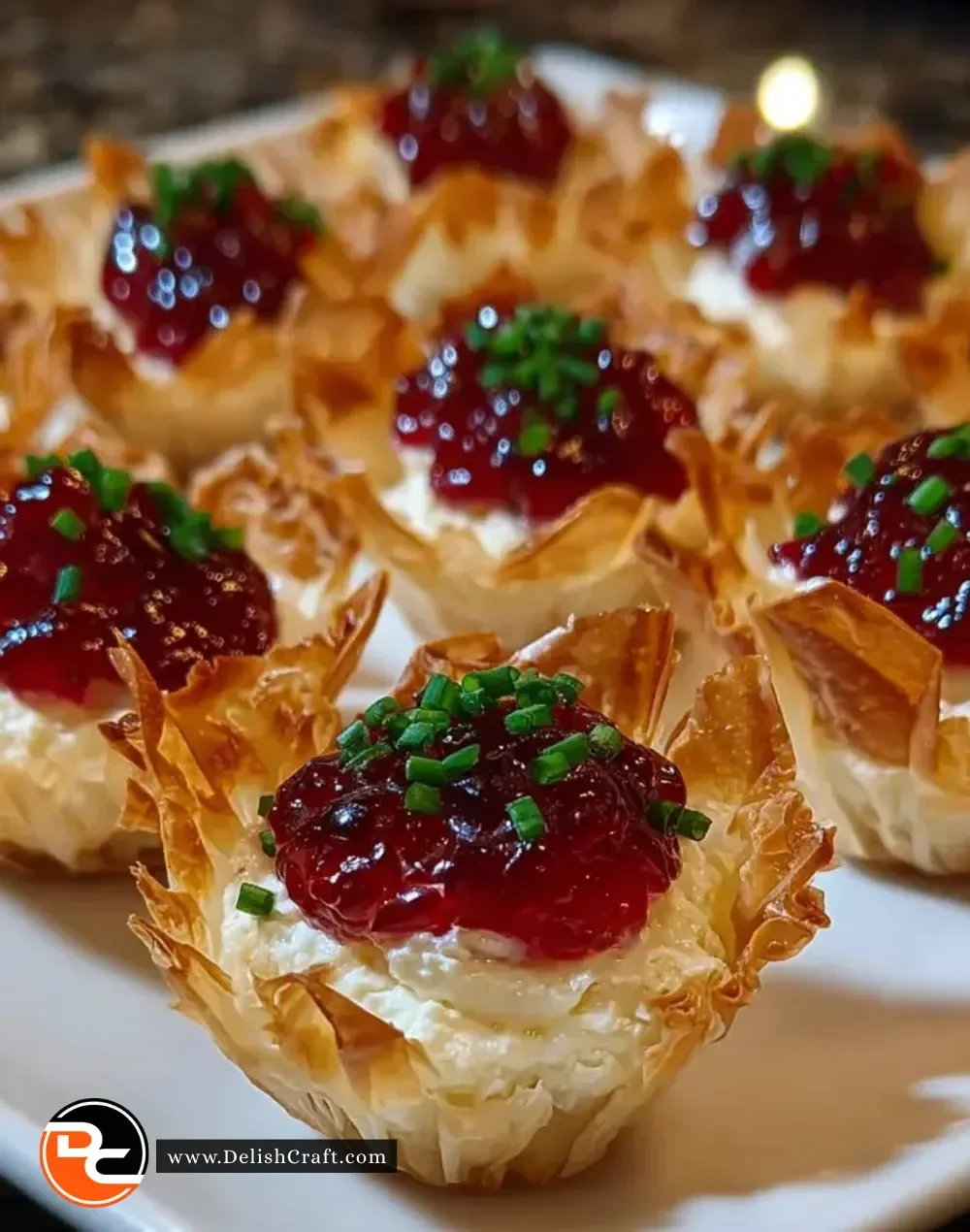 Cranberry Hot Pepper Jelly Cream Cheese Cups served as an appetizer