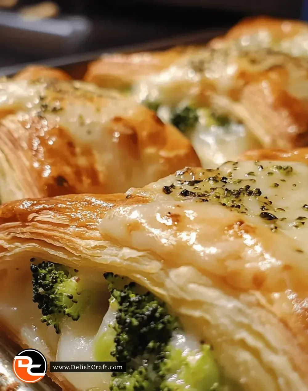 Cheesy broccoli puff pastry baked to golden perfection, a delicious appetizer.