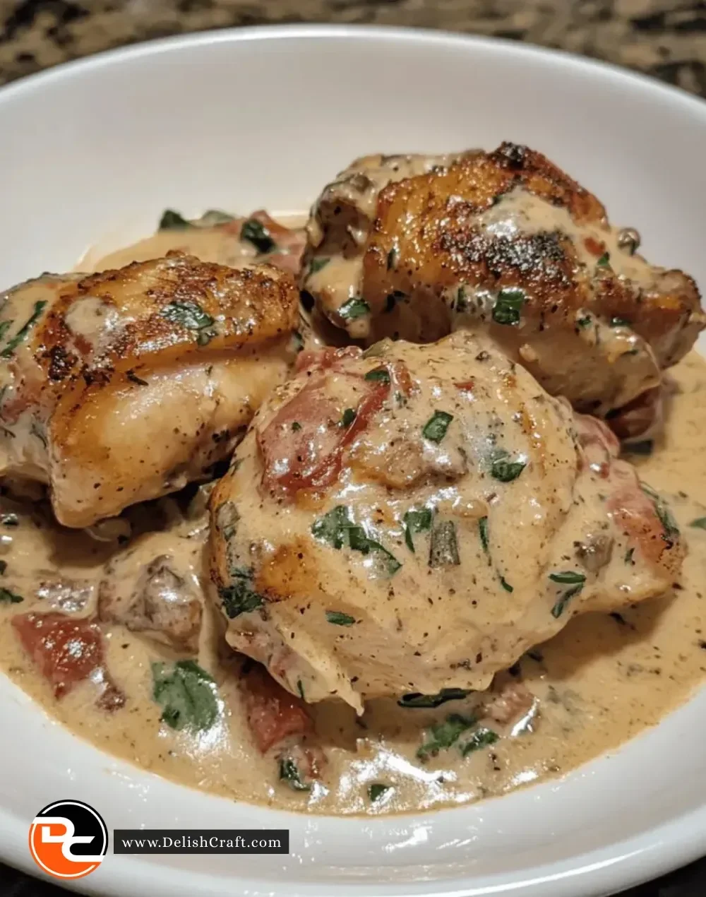 Delicious creamy Tuscan chicken thighs cooked in a crockpot