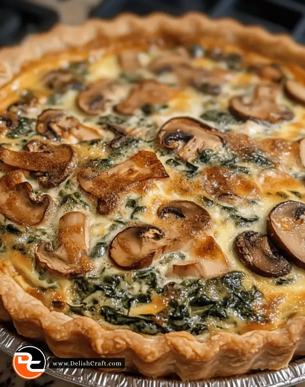 Easy mushroom spinach quiche recipe with fresh ingredients.