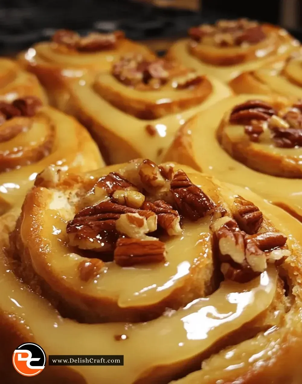 Delicious easy Thanksgiving maple pecan rolls topped with warm syrup