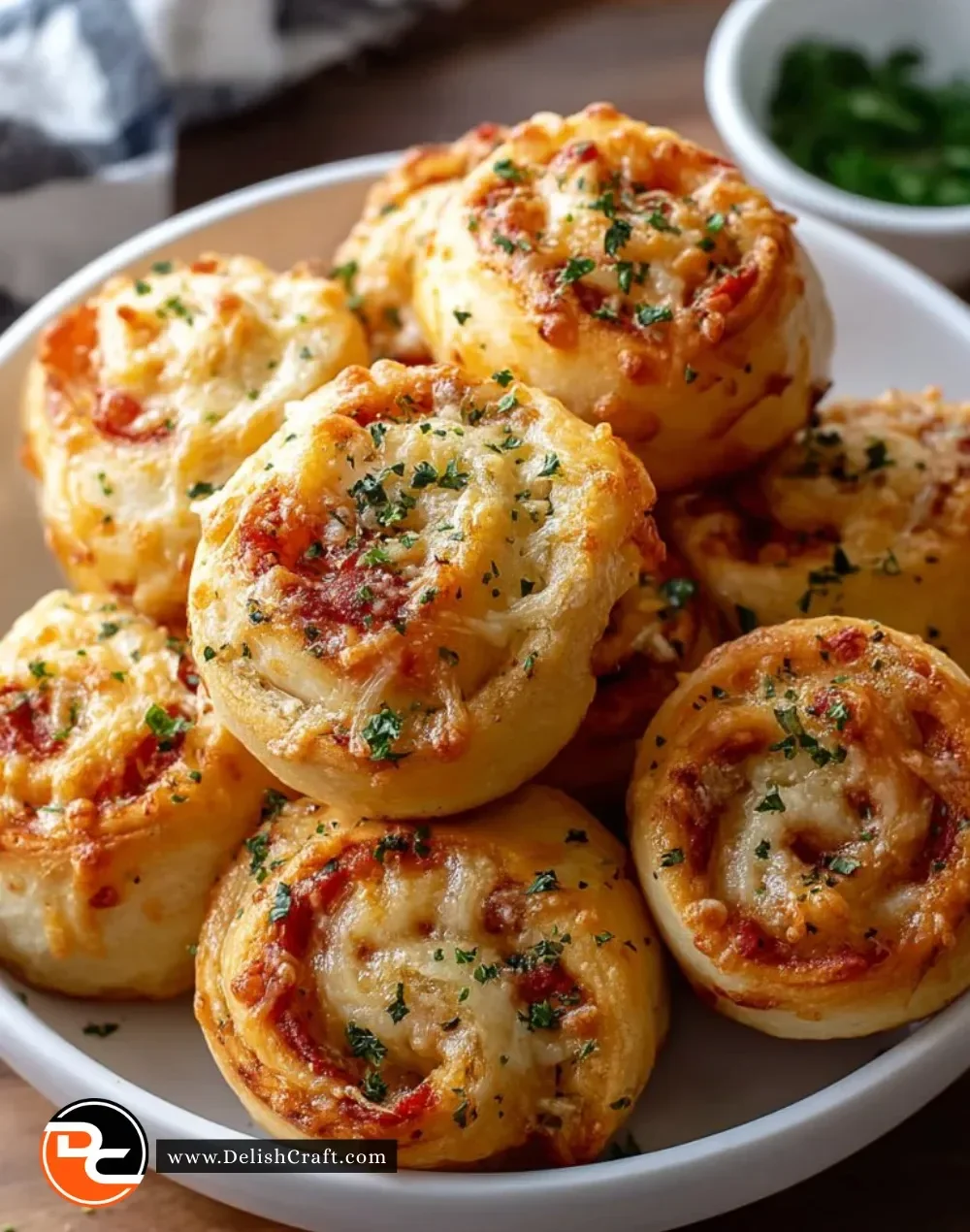 Homemade Garlic Parmesan Pizza Rolls on a plate