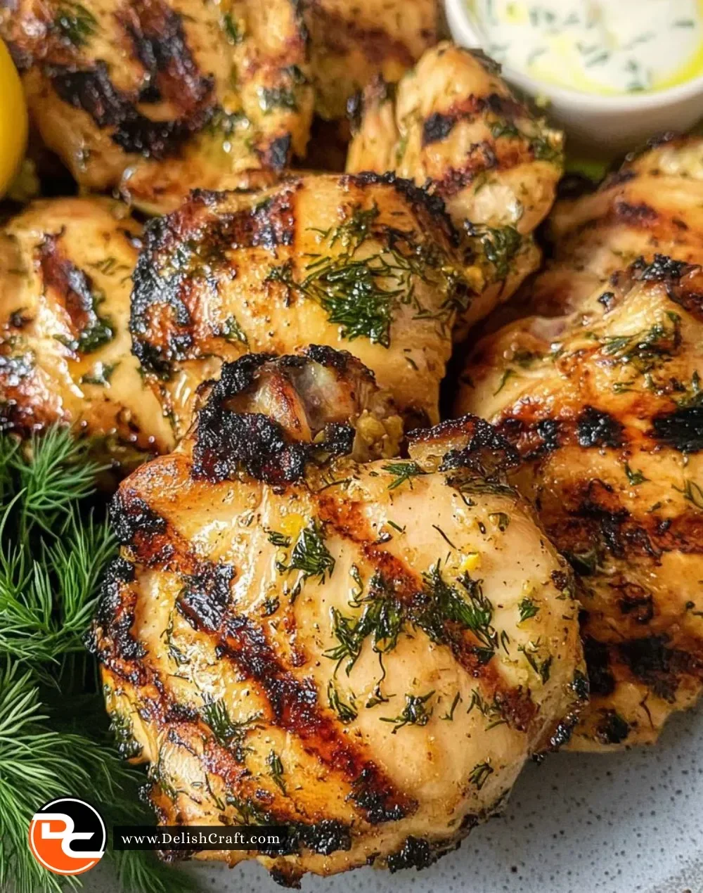 Greek Yogurt Marinated Chicken ready to serve with fresh herbs