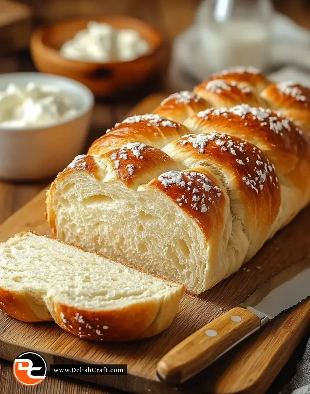 Delicious slices of healthy cottage cheese oat bread on a wooden table